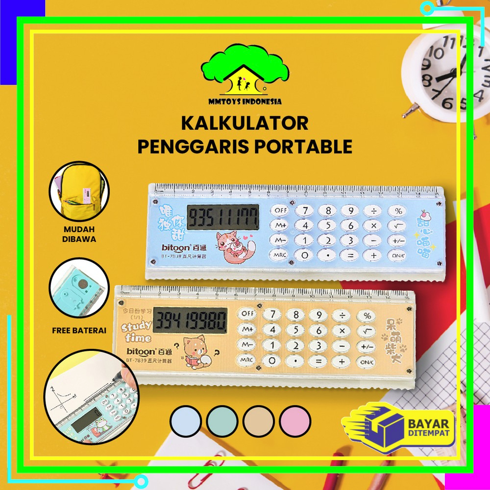 Jual Mi A65 Kalkulator Penggaris Karakter 2in1 Mini Portable