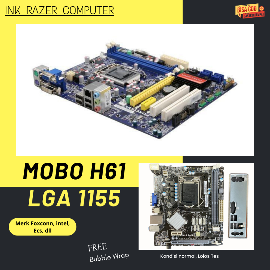 Jual MOBO H61 LGA 1155 Motherboard H61 ECS, Foxconn Ddr3 | Shopee Indonesia