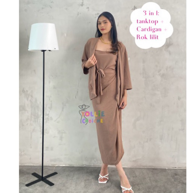Jual Rebecca set Airflow oneset cardigan tanktop rok lilit set | Shopee ...