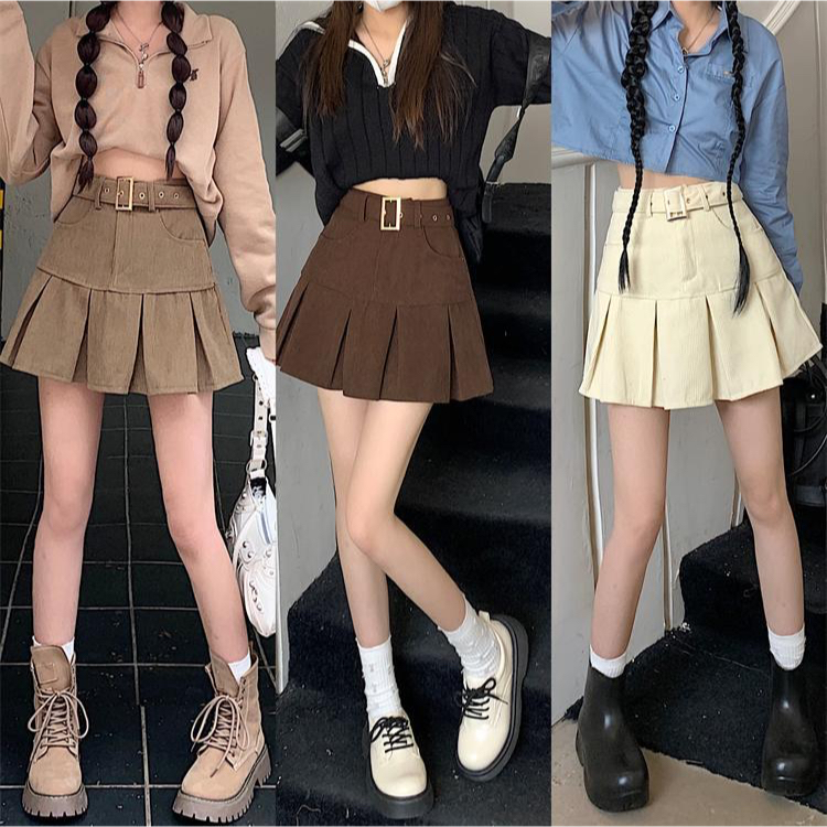 M me eme Belt design pleats mini skirt