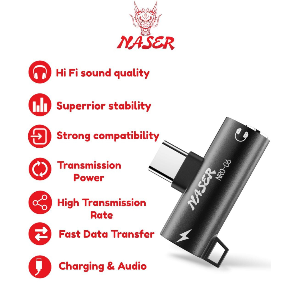 Jual NASER OTG TYPE C TO 3.5MM AUDIO NRO-06 / OTG SPLITER CONVERTER ...