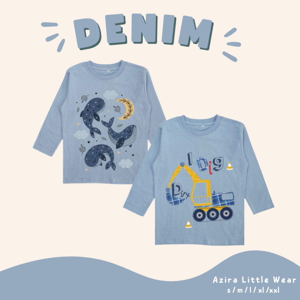Jual Kaos Anak Lengan Panjang - Atasan Anak - Warna Biru Denim | Shopee