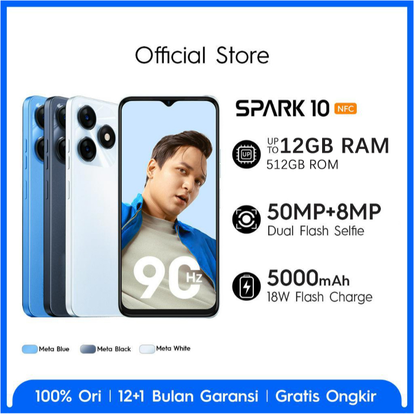 Jual SPARK 10 12+512GB HP 50MP+AI Main Rear With Dual LED Flash + 8MP Front Camera, Helio G37, 6