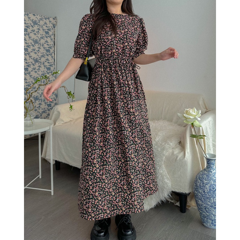 Jual KANON - Shiro Crinkle Floral Dress - Dress midi musim panas ...