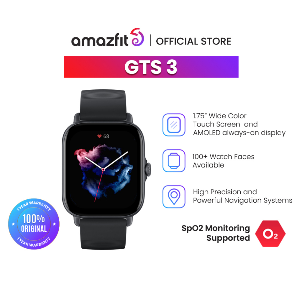 Jual Amazfit GTS 3 Smartwatch 1.75" AMOLED Screen GPS Jam Tangan With 5 ...