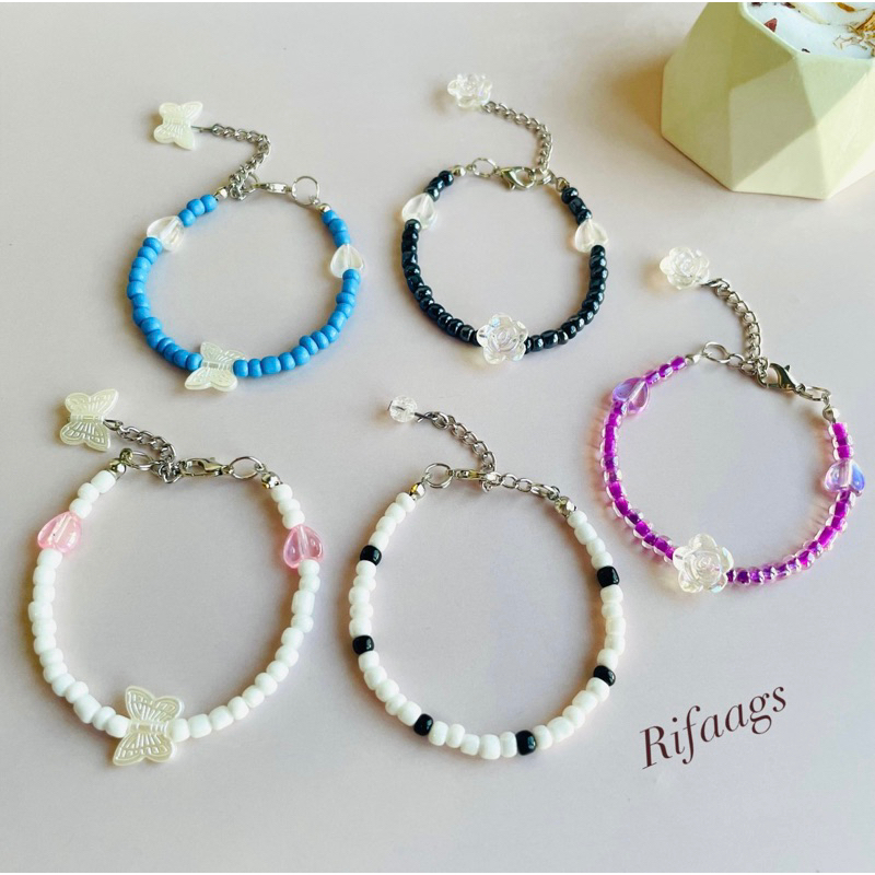 Jual GELANG MANIK BEADS RING KOREA MODEL KUPU TRANSPARAN / GELANG KUPU
