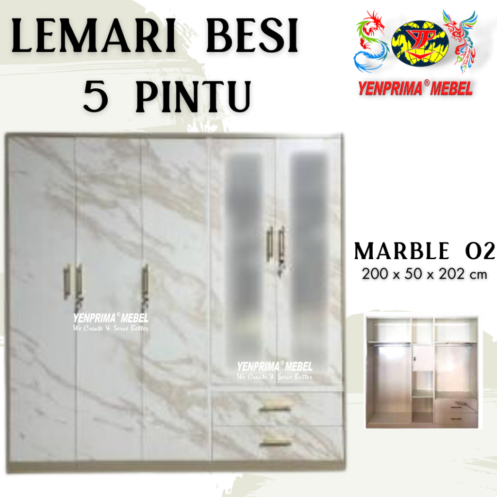 Jual Lemari Besi 5 Pintu Marble 02 / Lemari Besi Putih / Lemari 5 Pintu
