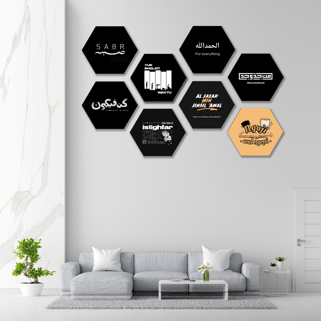 Jual HIASAN DINDING HEXAGONAL DESIGN ISLAMIC AESTHETIC / POSTER KAYU