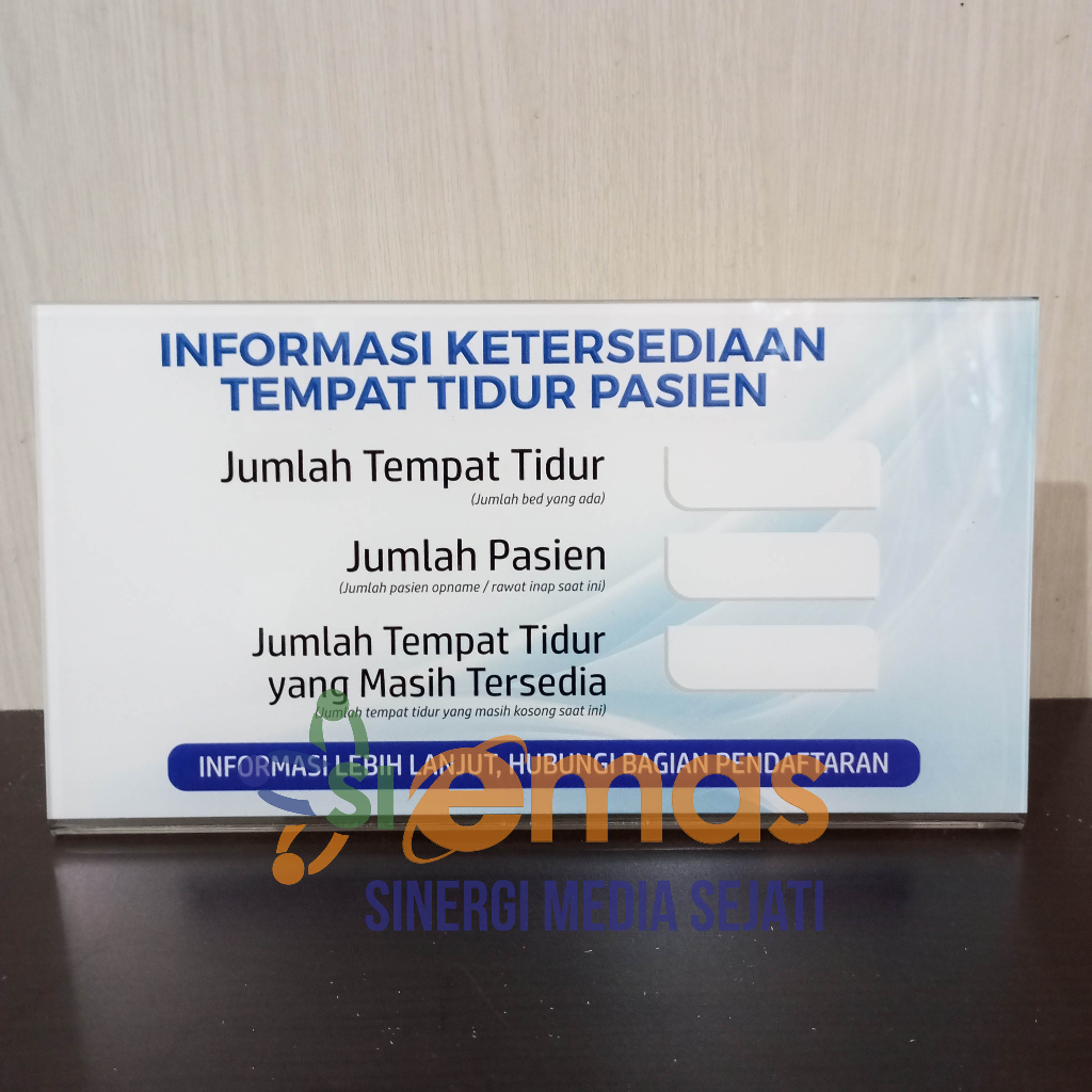 Jual Akrilik Papan Informasi Ketersediaan Bed Pasien Akrilik Informasi Tempat Tidur Pasien