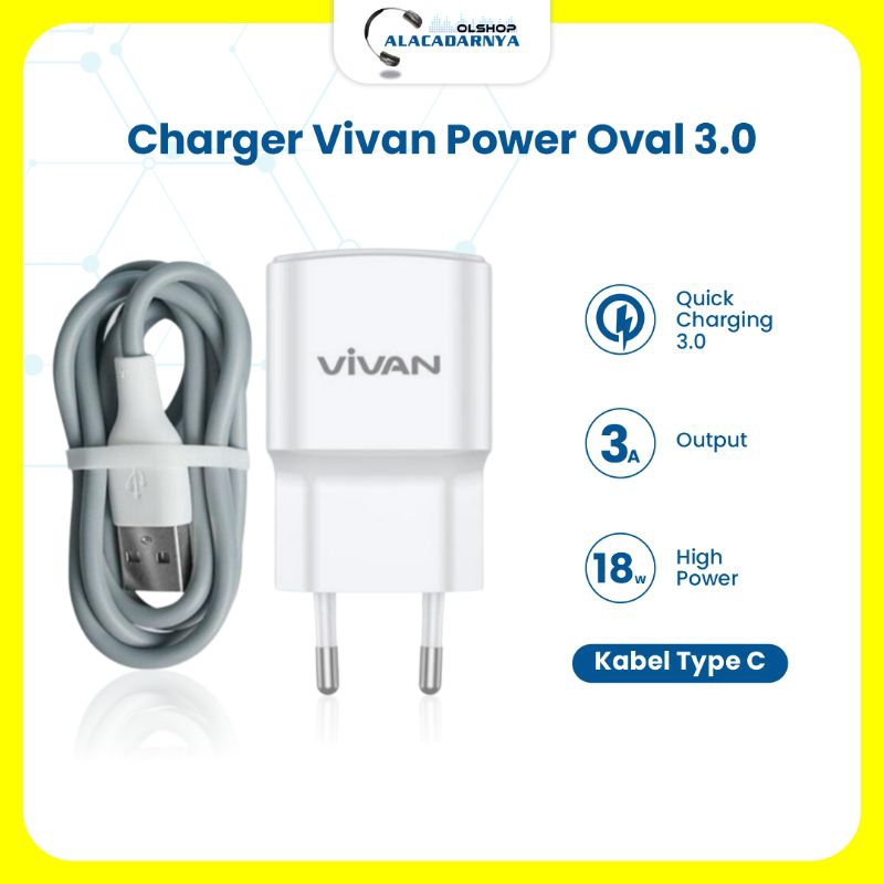 Jual charger VIVAN POWER OVAL 3.0 II 18watt quick charge 3A free kabel ...