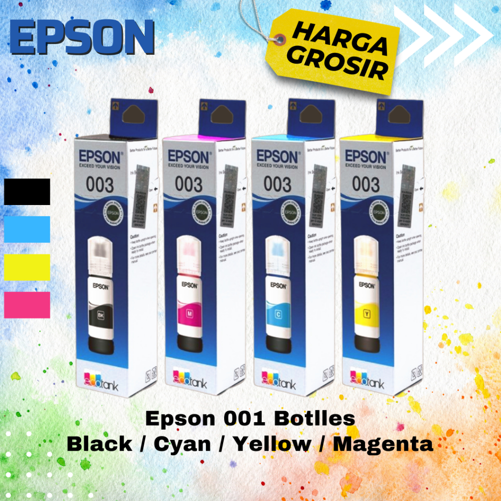 Jual Tinta Epson 003 Black Yellow Magenta Cyan Ink Printer L1110 L1210 L1250 L3110 Shopee