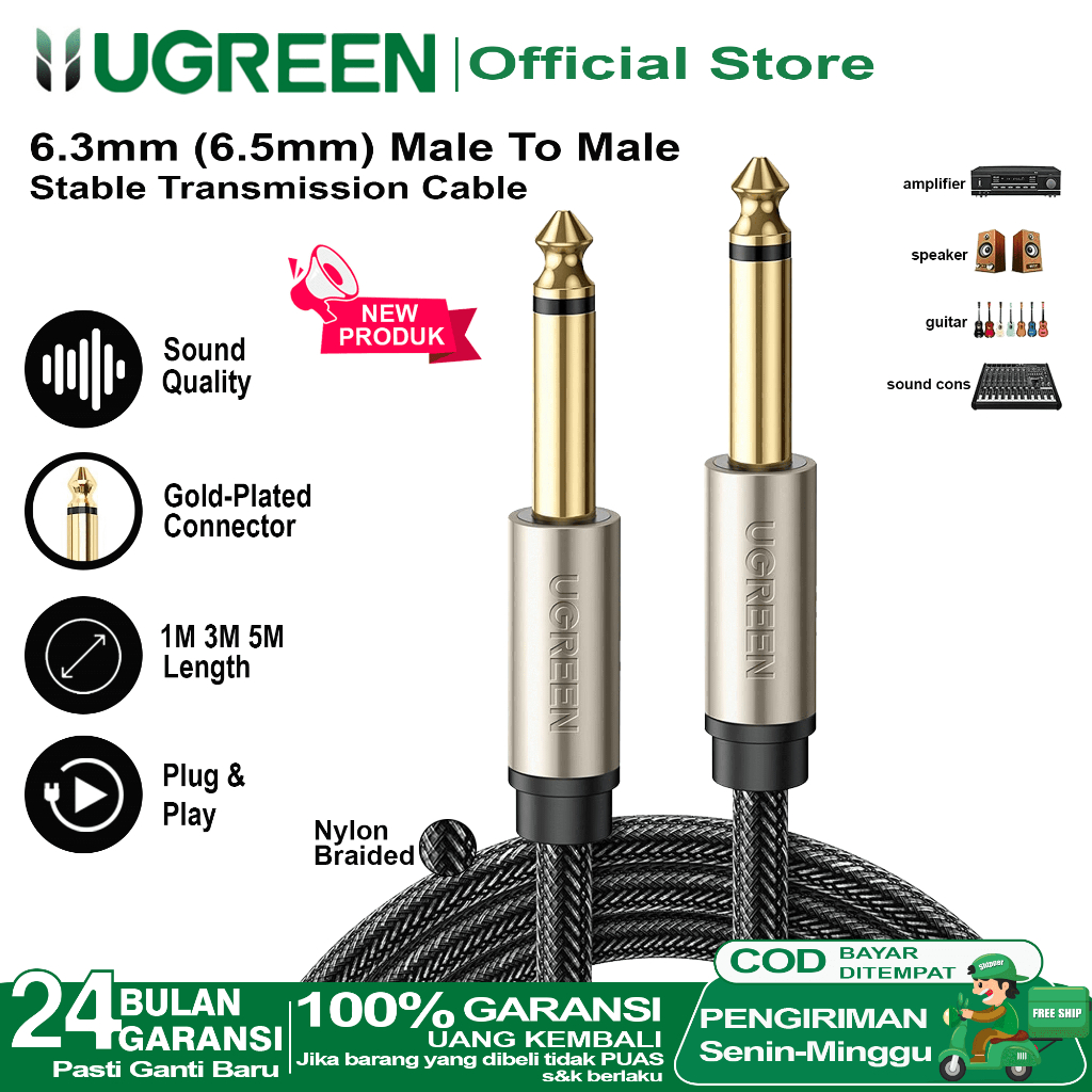 Jual Ugreen Kabel Audio Aux Mm Ts Audio Stereo Mono Patch Male To