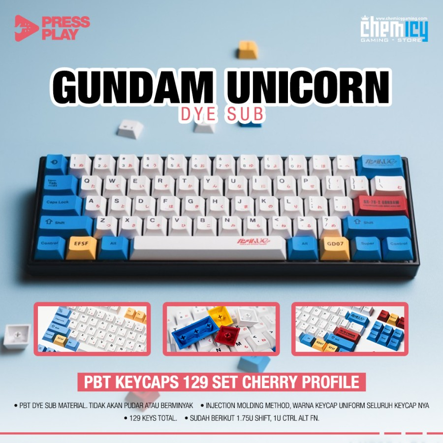 Jual Press Play Gundam Unicorn Japanese PBT Keycaps 129 Set Cherry ...