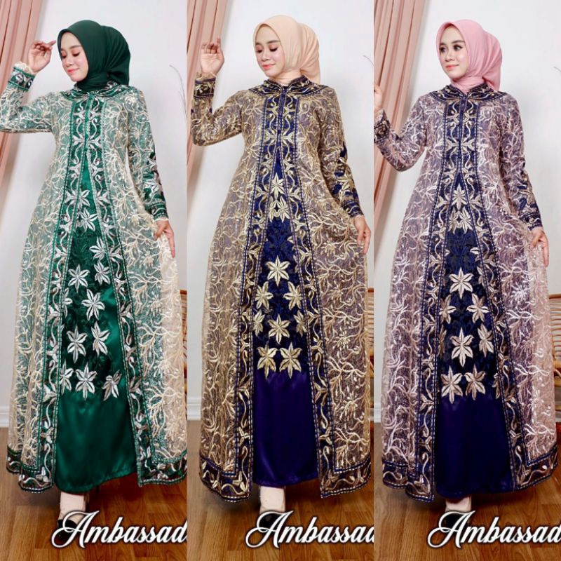 Jual AMBASADOR DRESS SIZE M-JUMBO(LD 120 CM ) | BAHAN TILLE BORDIR