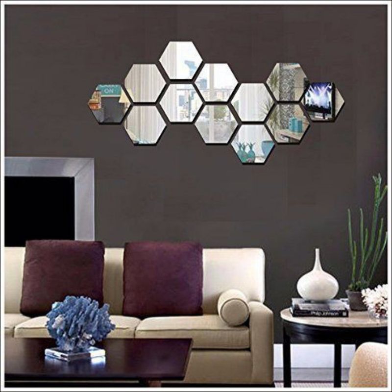Jual kaca cermin hexagonal. hiasan dinding ruang tamu aesthetic ...