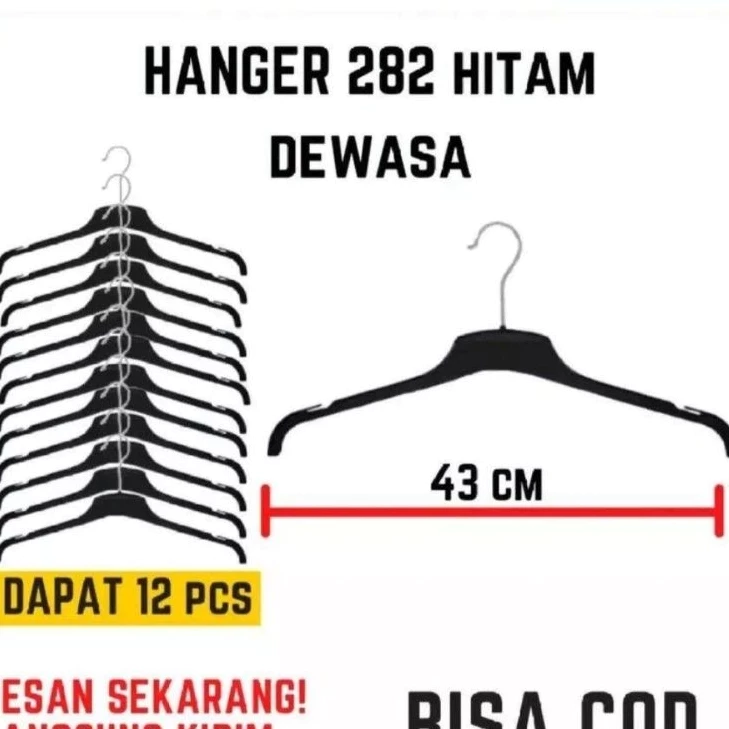 HANGER BAJU DISTRO 282 BLACK ( 1 LUSIN )