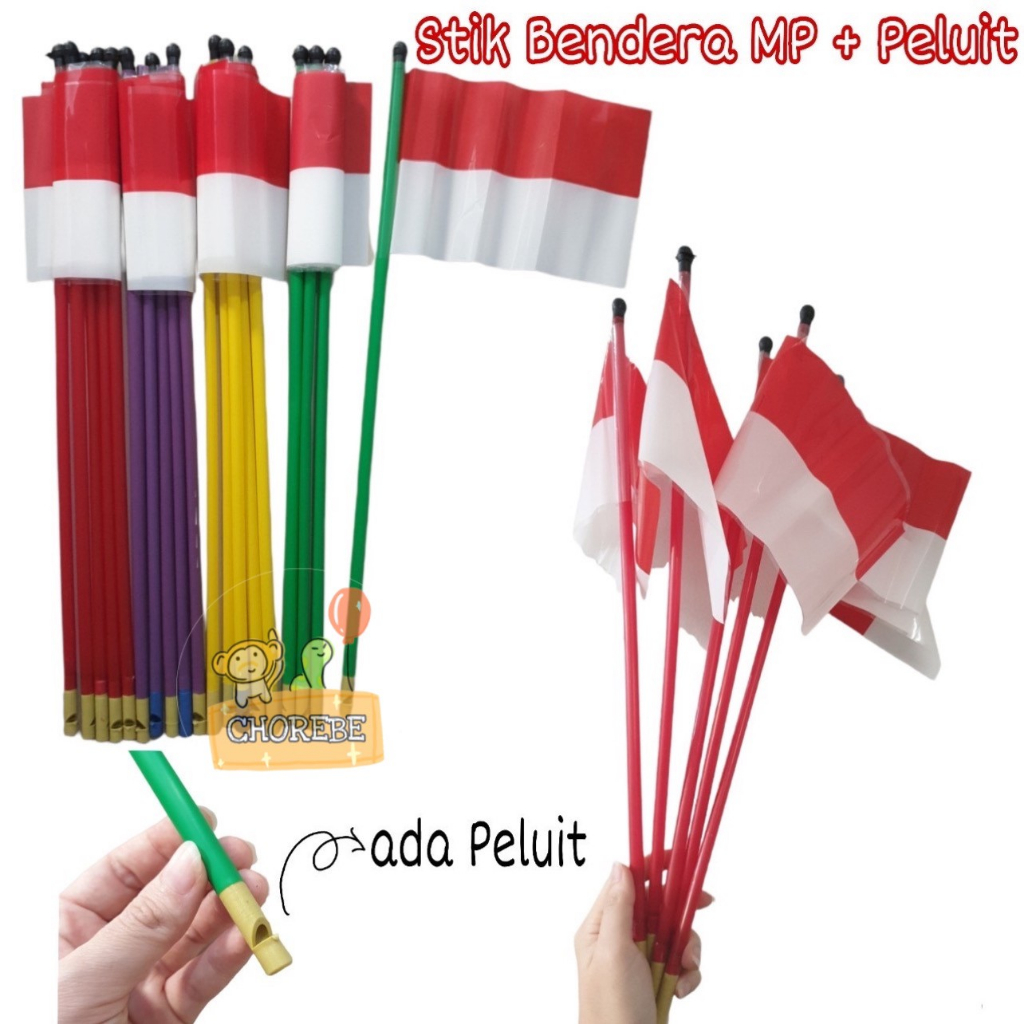 Jual Ecer Bendera Peluit Plastik Merah Putih Hut Ri Dengan Gagang Stik