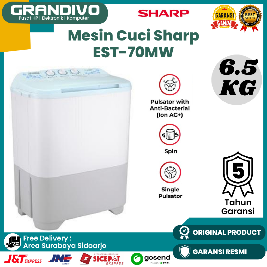 Jual Sharp Mesin Cuci 2 Tabung 6.5KG Hemat Listrik Hemat Air Garansi ...
