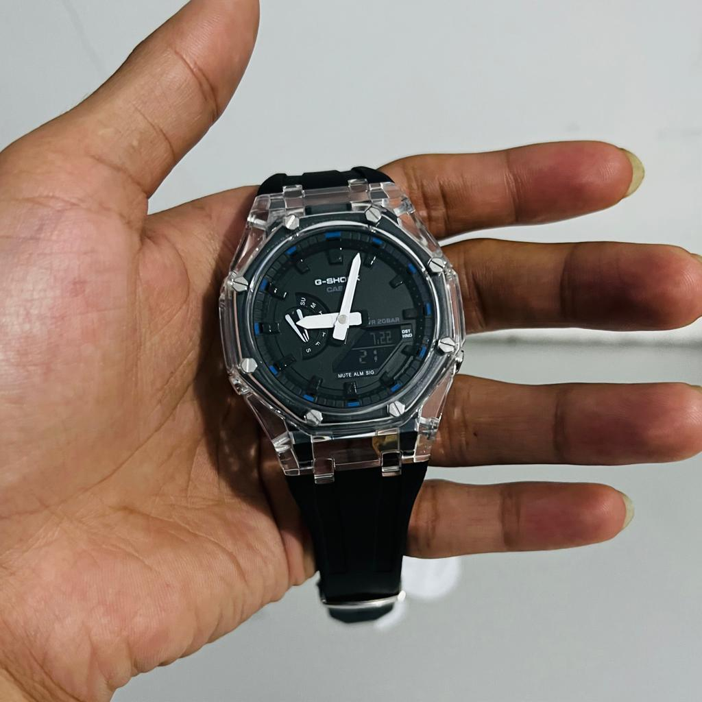 Jual Jam DigitalAnalog Costum Ga 2100 Carbon Transparan / Water Resist