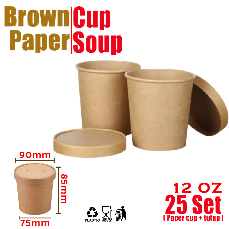 Jual Brown paper cup soup | mangkok kertas kraft coklat cup sup 12 oz ...