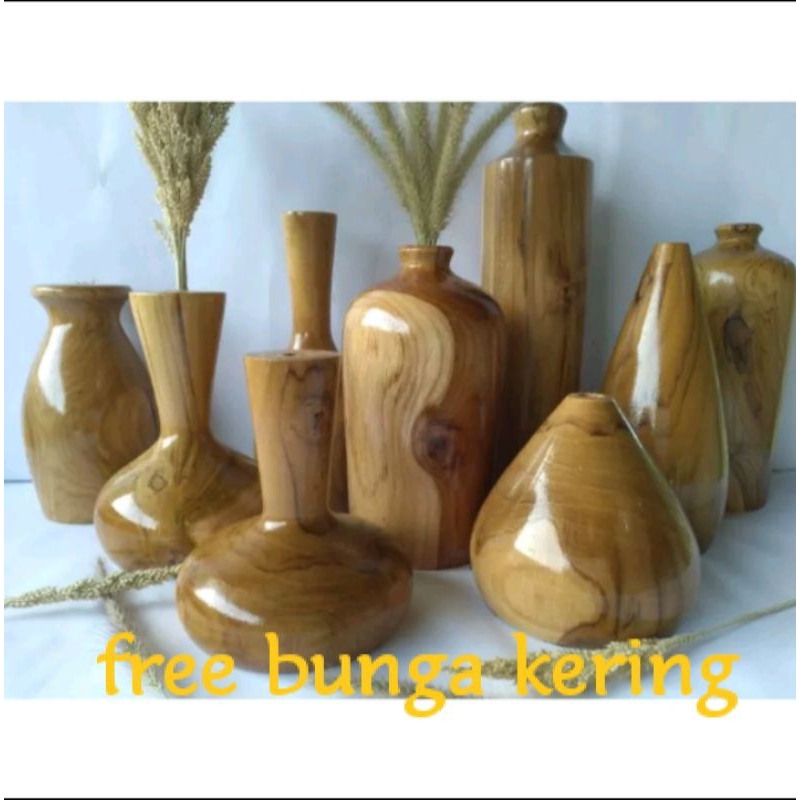 Jual Vas Bunga Kayu Jati Asli Pot Bunga Kerajinan Kayu Souvenir Shopee Indonesia