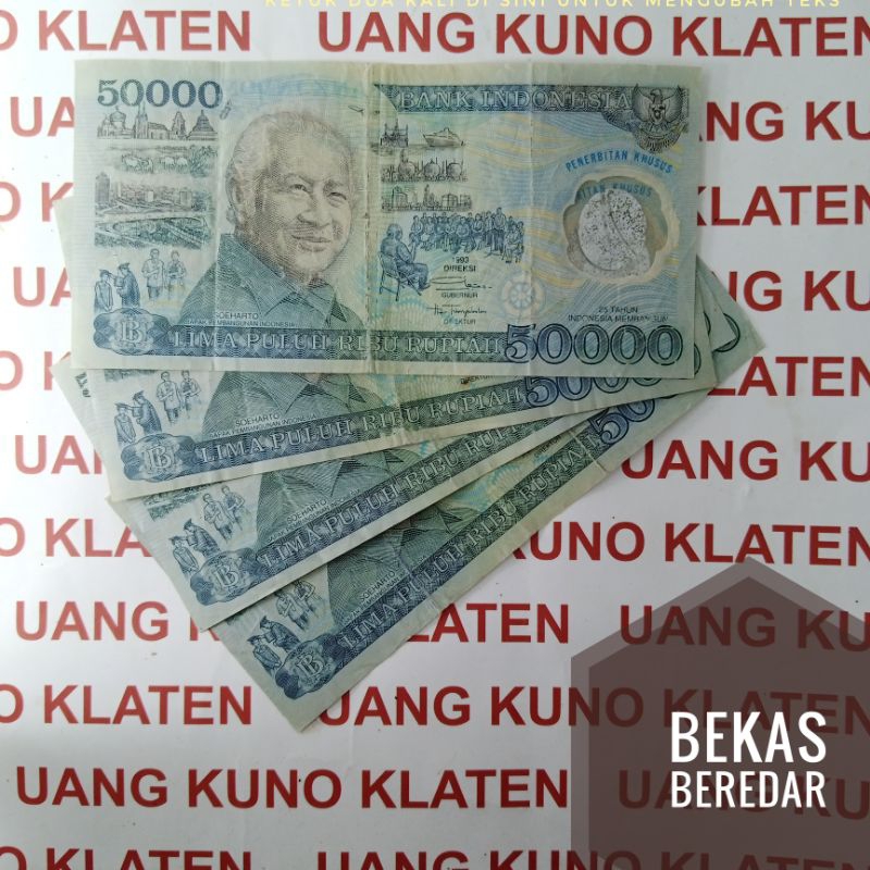 Jual Bekas Asli 50000 Rupiah Suharto Mesem Tahun 1993 Rp 50 000 Polymer