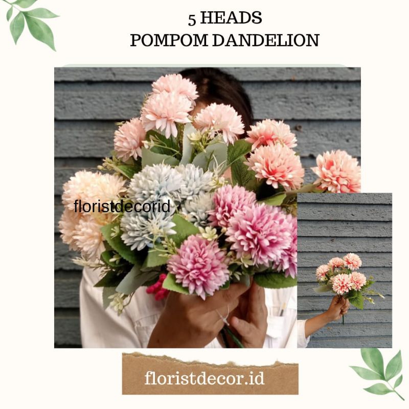 Jual (TT) Termurah 5 Heads PomPom DANDELION artificial flower Mum ...