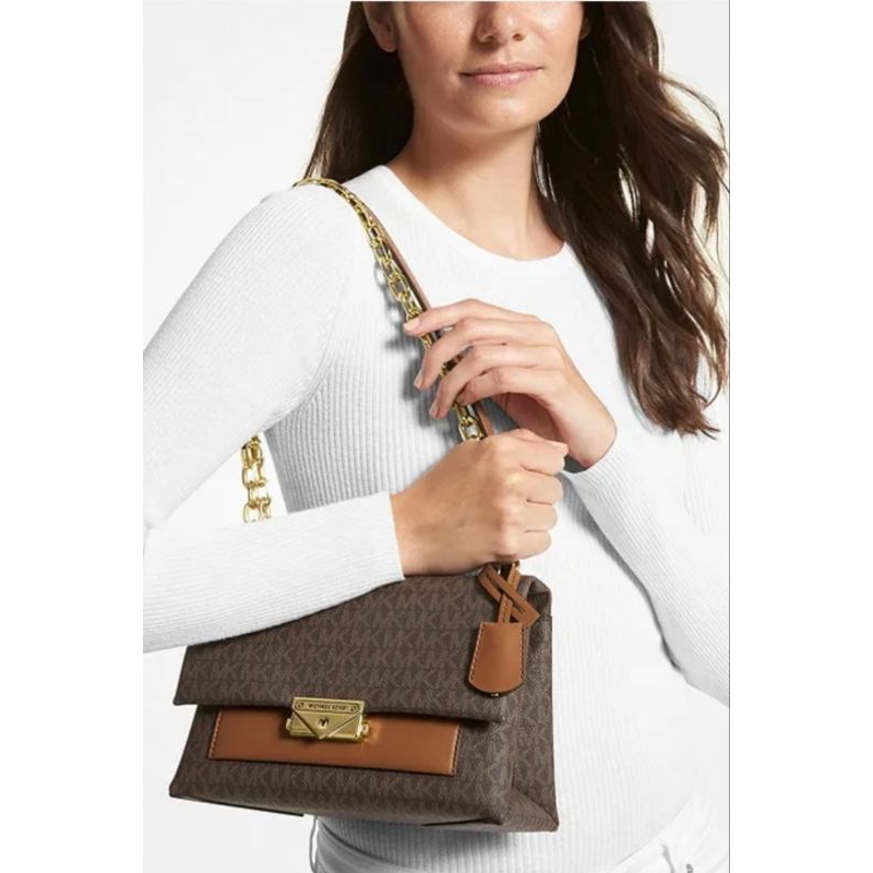 Jual MICHAEL KORS CECE MEDIUM FLAP PKT SHOULDER BAG IN SIGN BROWN/black