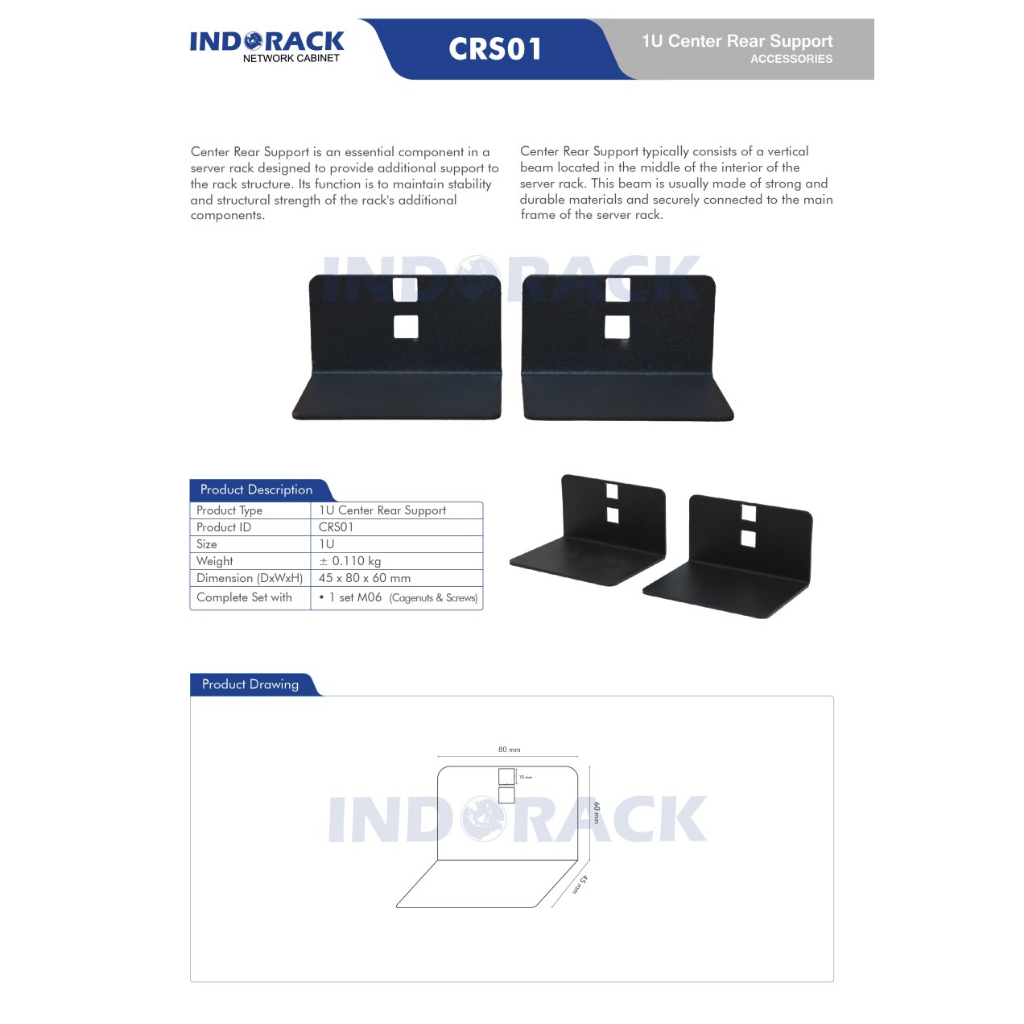 Jual RACK CENTER REAR SUPPORT 1U - INDORACK CRS01 ACCESSORIES RAK ...