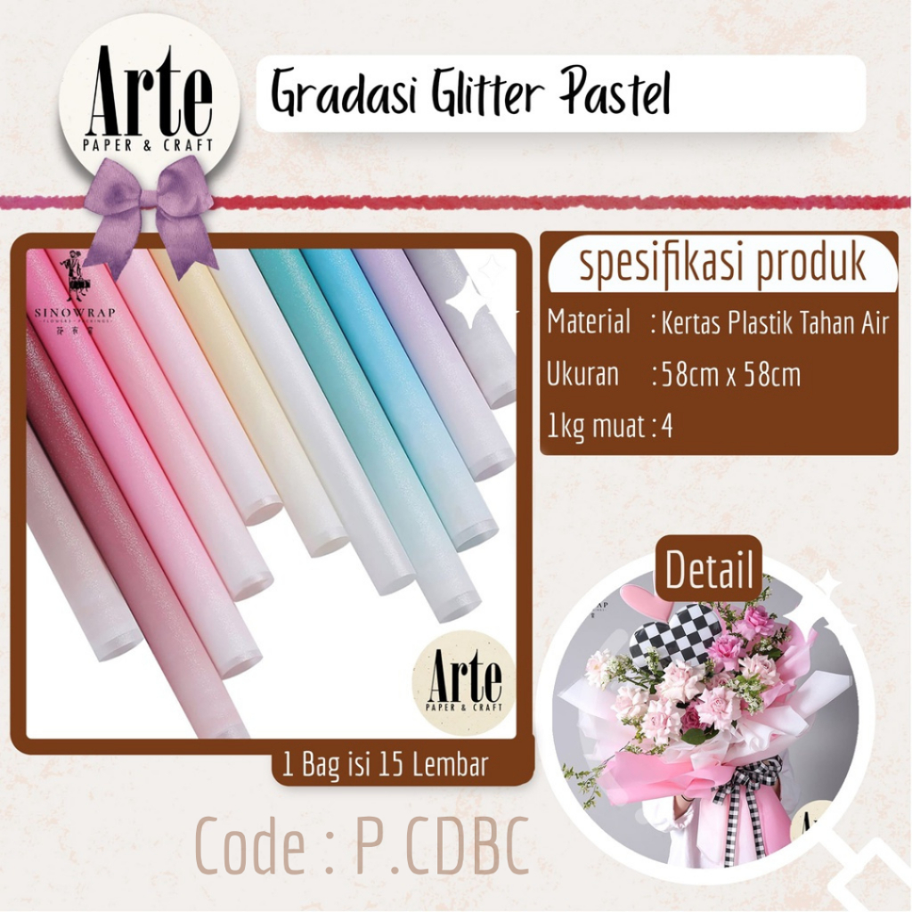 Jual 15 Lembar Cellophane Gradasi Glitter Pastel Kertas Buket Korea ...