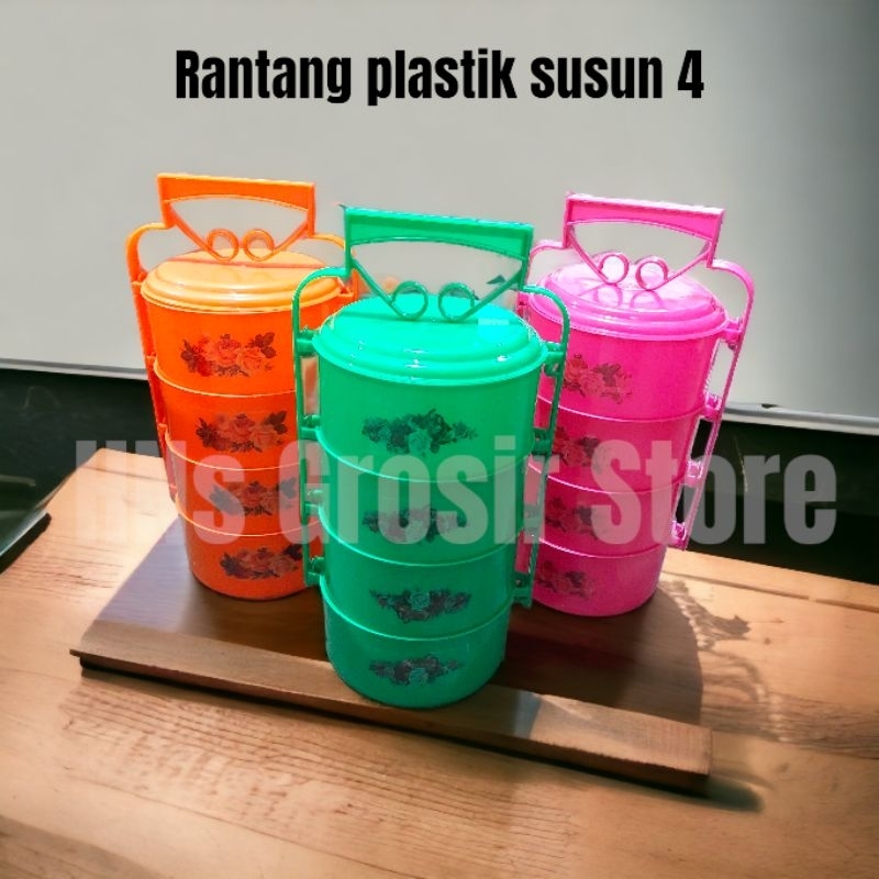 Jual Rantang plastik susun 4 dx motif bunga - piknik hantaran serbaguna ...