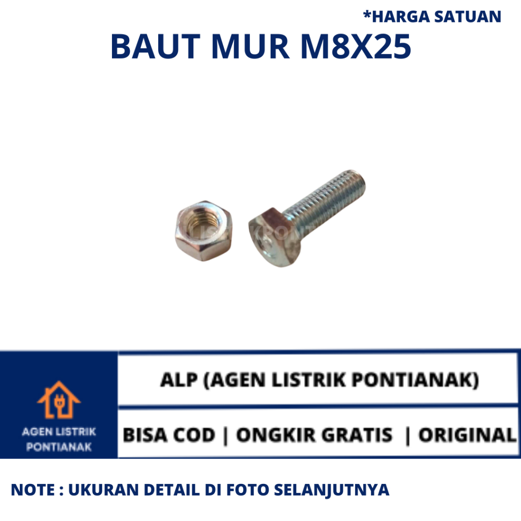 Jual BAUT MUR HEXAGON PUTIH M8X25 MM (KUNCI 12) | BMP | BAUT KUNCI ...