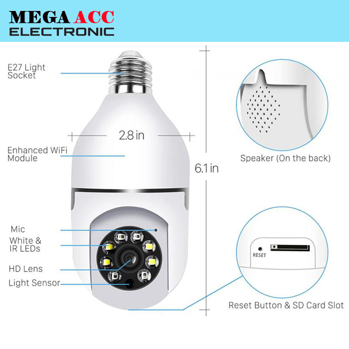 Jual Ip Camera Wireless PTZ Rotating Light Bulb With Night Vision 4IR ...