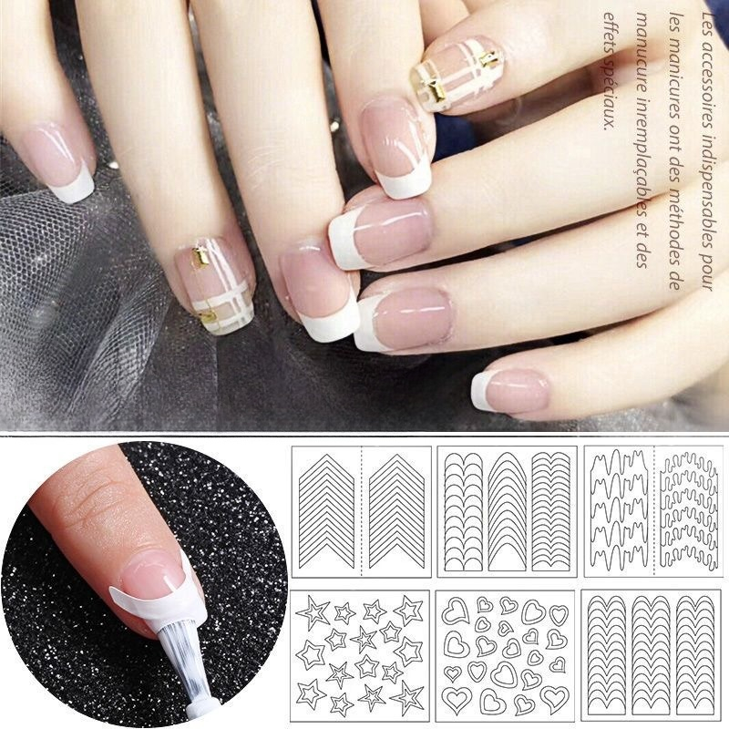 Jual 1 lembar isi 48 pcs French nail tip guides white nail french ...
