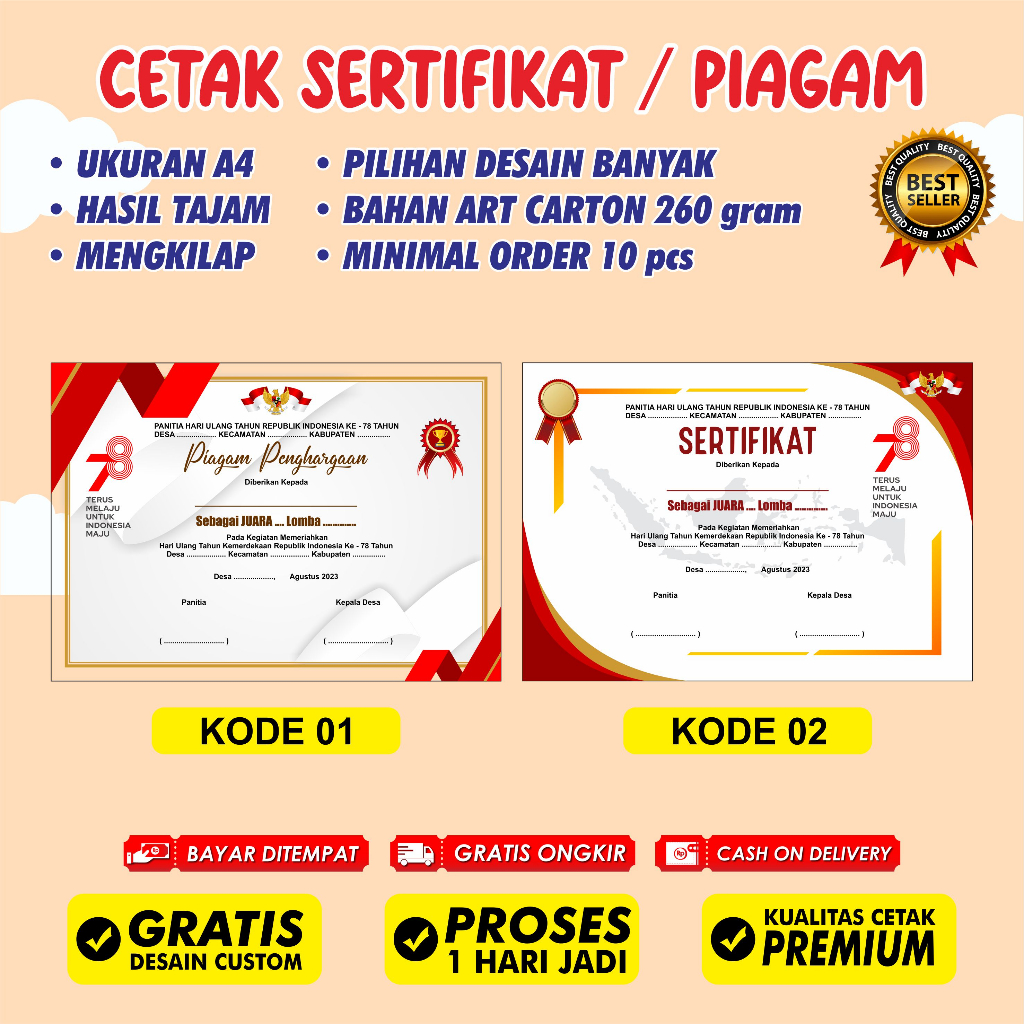 Jual Cetak Sertifikat / Piagam Penghargaan Custom | Shopee Indonesia