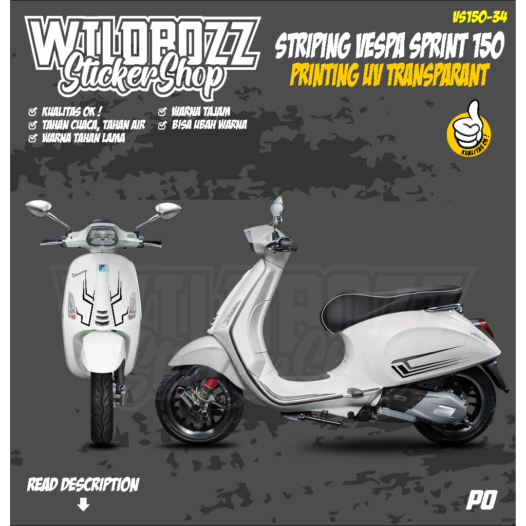 Jual striping vespa sprint 150 printing uv transparan garis2 keren ...