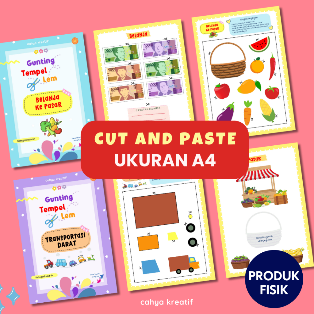 Jual Cut and paste worksheets & printables | Aktivitas Menggunting dan ...