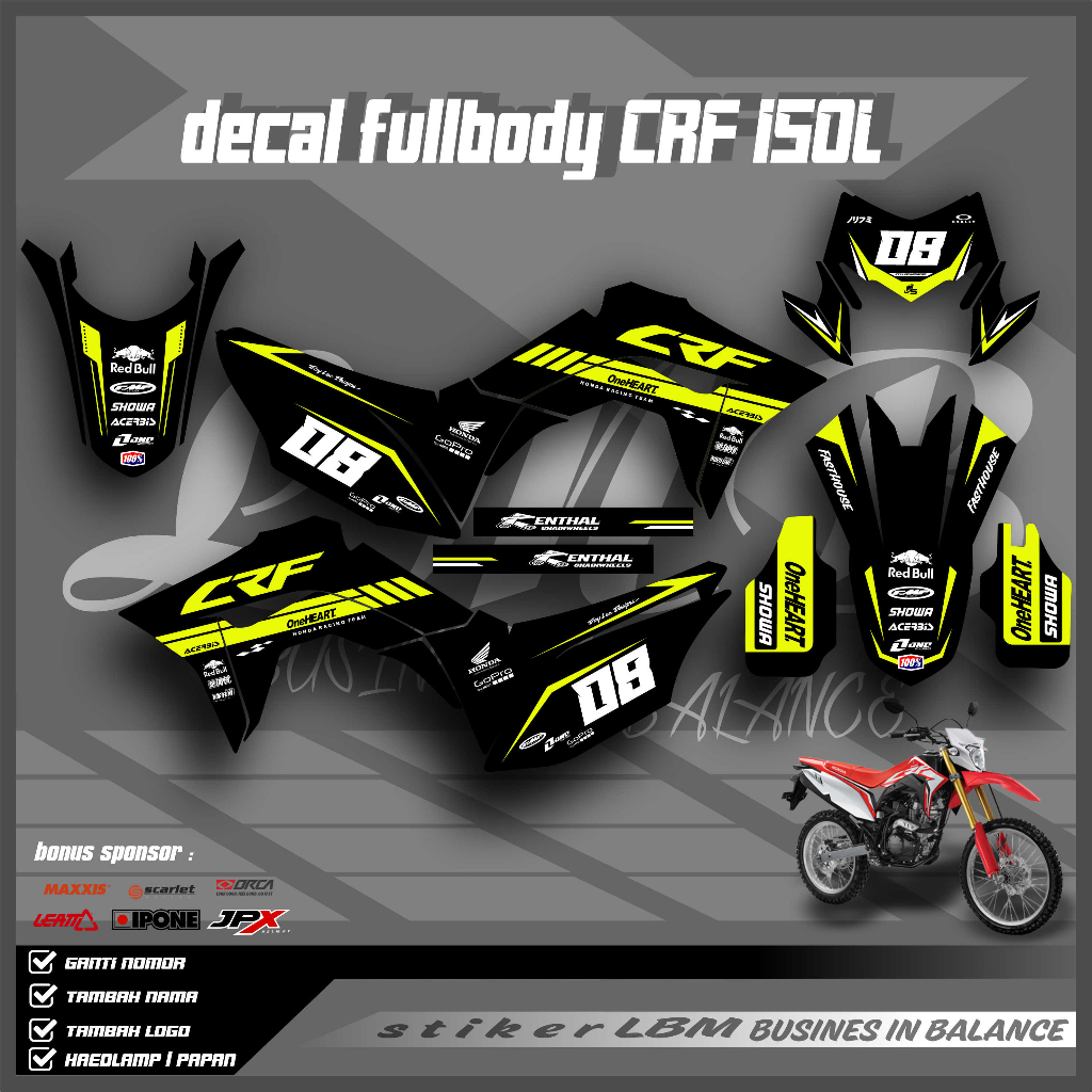 Jual Decal Crf L Supermoto Full Body Hitam Super Glossy Doff Desain