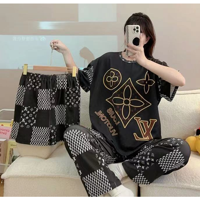 Jual Yooyi Baju Tidur Wanita 3 In 1 Lengan Pendek Piyama Setelan ...