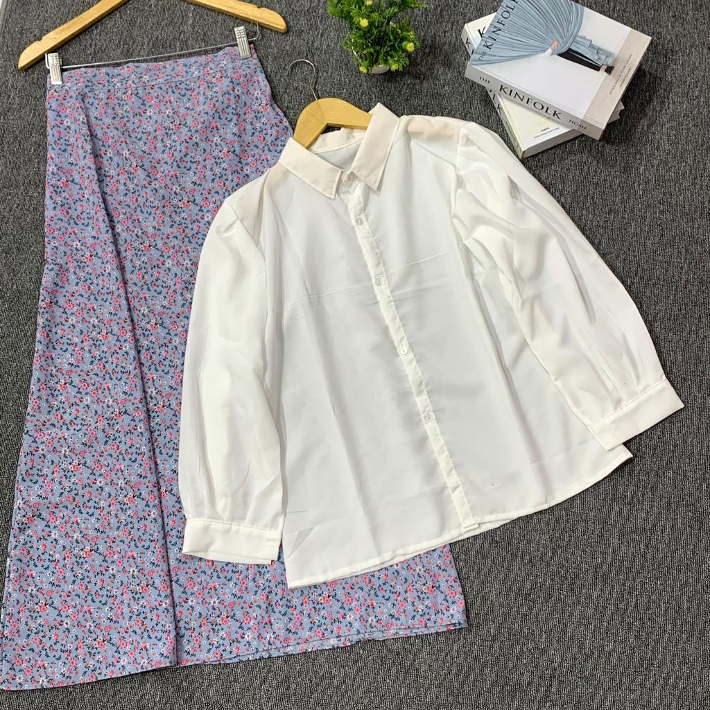 Jual ONESET 2IN1 KEMEJA ROK MOTIF / setelan wanita korean style atasan ...