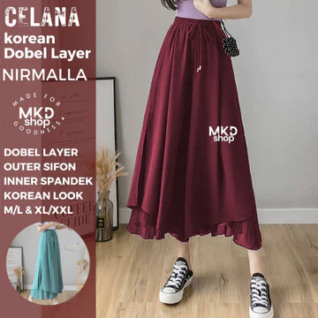 Celana Panjang Sifon Gaya Korea Nirmalla Stice Pants Celana Kulot Dobel Layer Nirmalla MKD SHop