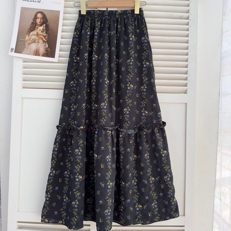 Jual ROK SERUT BUNGA KOREAN STYLE BAHAN COTT CRINKLE PREMIUM PANJANG ...