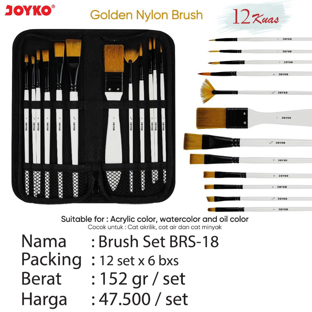 Jual Brush Kuas Cat Air Lukis Acrylic Joyko Brs 18 Shopee Indonesia 6380