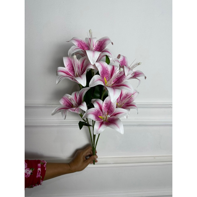 XunYee 16 Pcs Artificial Tiger Lily Flowers - Real Touch Latex, Purple & Green, 38cm Stems For Home Decor - View #5