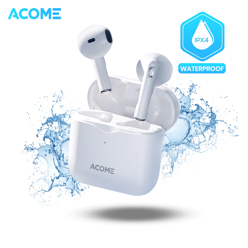 Acome TWS Bluetooth 5.3 Headset Earphone IPX4 Waterproof 3 Gram Ultra Light Inpods AT01 - Garansi Resmi 1 Tahun