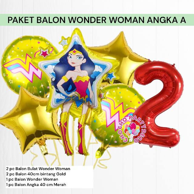 Jual Paket Balon WONDER WOMAN Angka A / Dekorasi Ulang Tahun Wonder ...