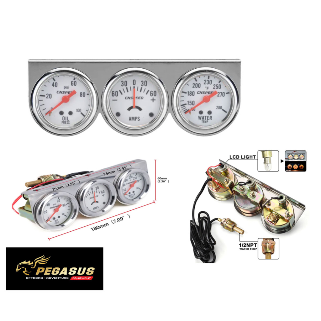 Jual Panel 2" Amp Water Temp Oil Pressure meter Triple Auto Gauge Set