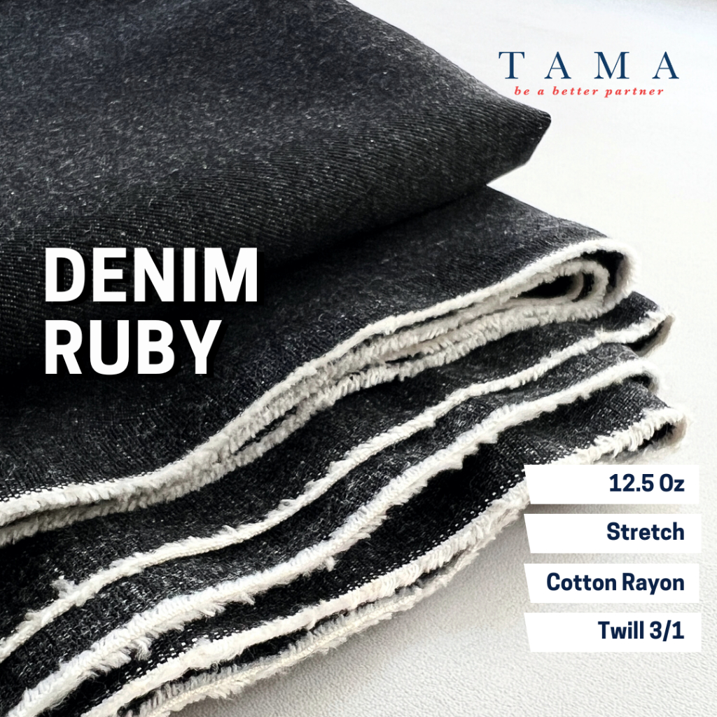 Jual Bahan Kain Denim Stretch 12.5 Oz Katun Rayon Tebal Ruby 0.5 Yard ...