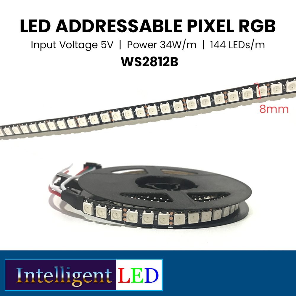 Jual LED Addressable WS2812B RGB 144 LEDs/Meter 5V 34W/m PCB 8mm 1 ...