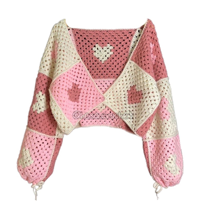 Jual Heart Patchwork Cardigan | cardigan rajut dengan motif hati ...